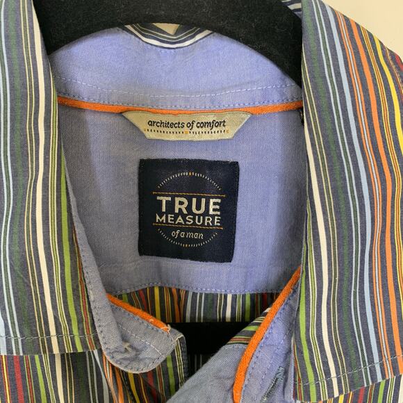 True Measure Striped Cotton Button Up Shirt Rainbow Sz Medium - Picture 3 of 7